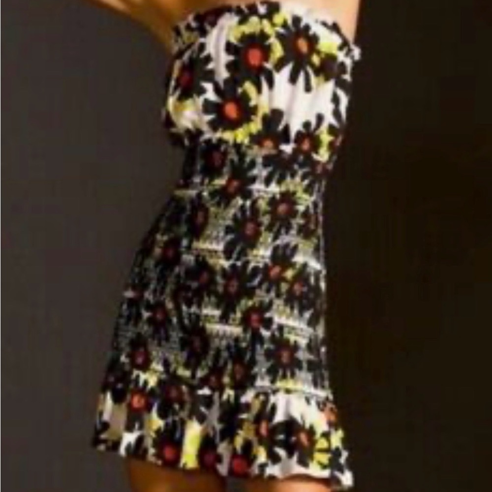 Plenty by Tracy Reese Strapless Floral Mini Dress - White, Black, Yellow, Red